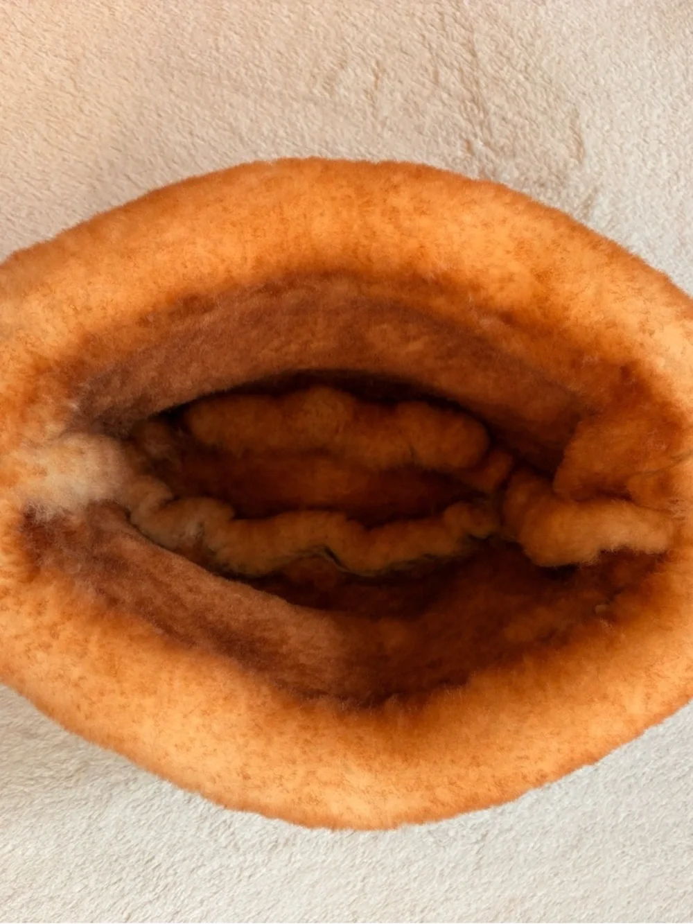 Suede Brown Bucket Hat with Shearling interior and trim - Sz S